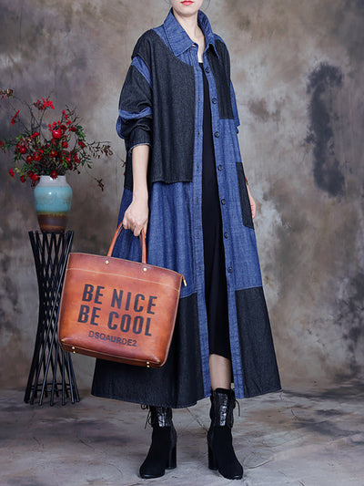 Patchwork Casual Women Denim Coat