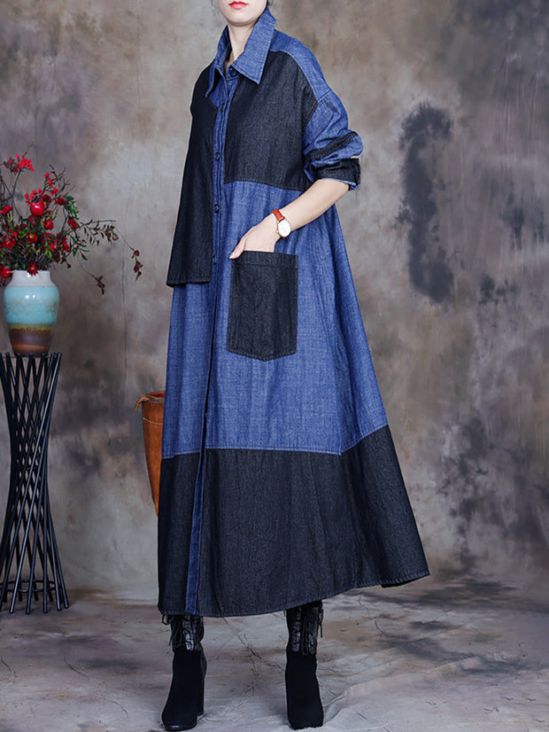 Patchwork Casual Women Denim Coat