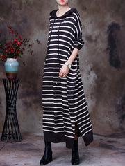 Striped Irregular Slit Hooded Dress For Women