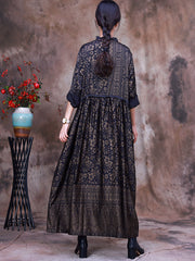 Women Print  Lacing Long Sleeves Dress