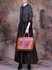 Women Print  Lacing Long Sleeves Dress