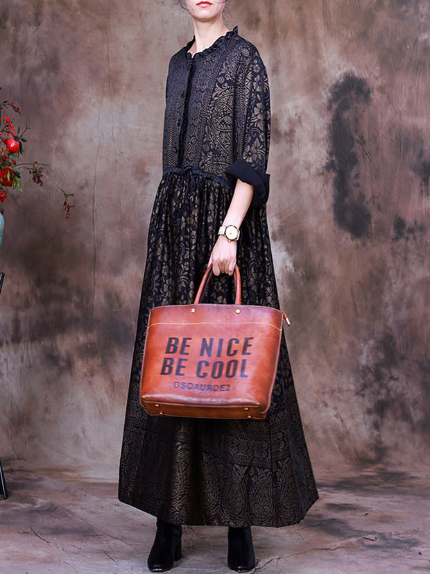 Women Print  Lacing Long Sleeves Dress