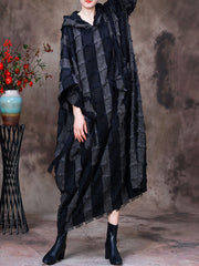 Hooded Plaid Batwing Sleeve Women Dress