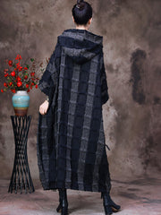 Hooded Plaid Batwing Sleeve Women Dress