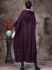 Hooded Plaid Batwing Sleeve Women Dress