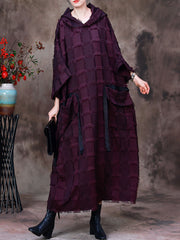 Hooded Plaid Batwing Sleeve Women Dress