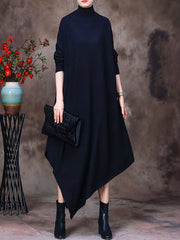 Irregular Long Sleeves Dress V neck Women Dress