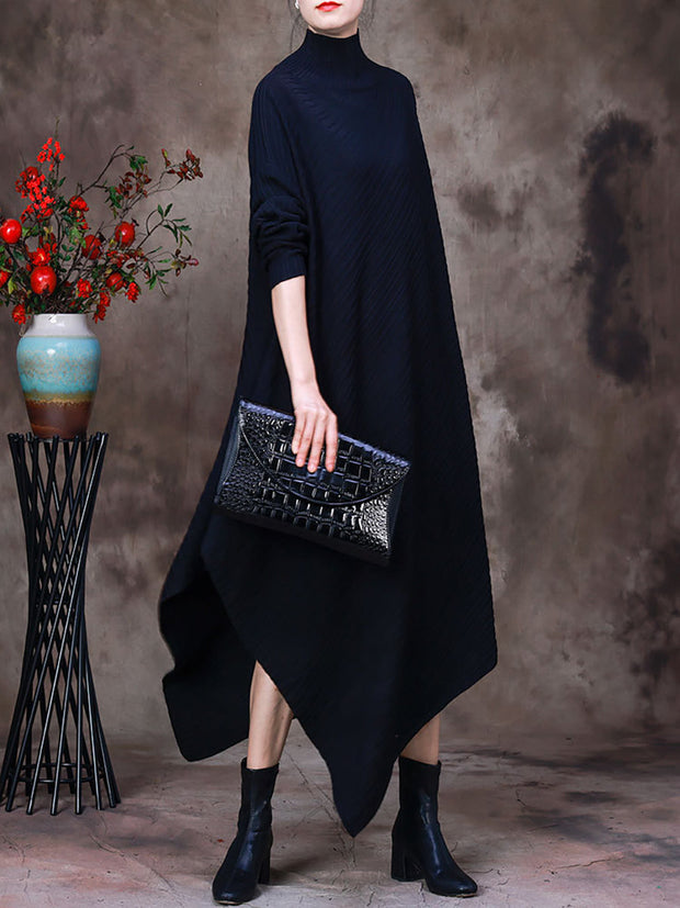 Irregular Long Sleeves Dress V neck Women Dress