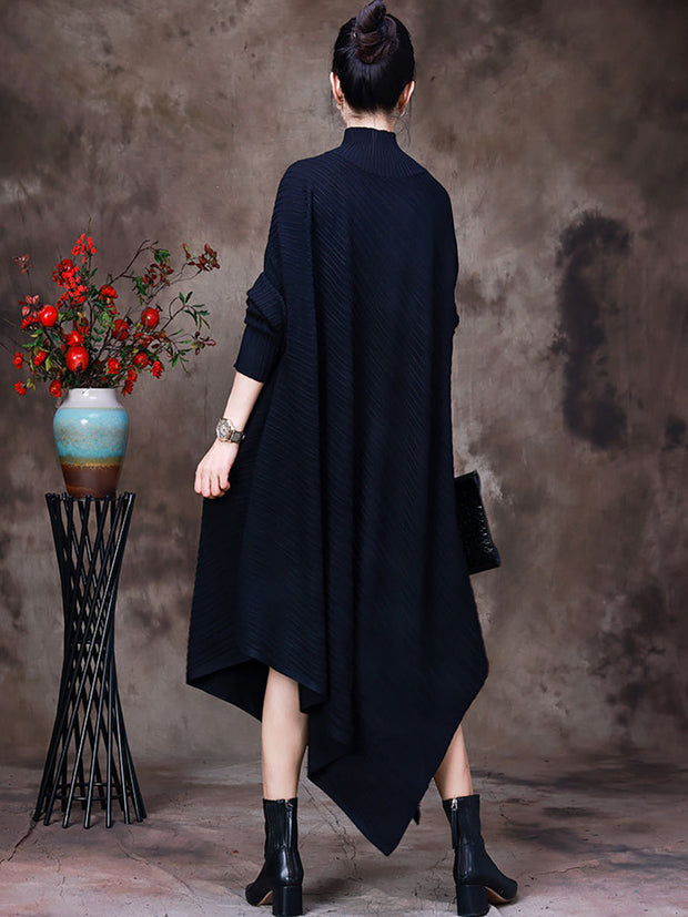 Irregular Long Sleeves Dress V neck Women Dress