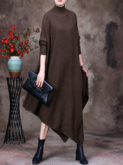 Irregular Long Sleeves Dress V neck Women Dress