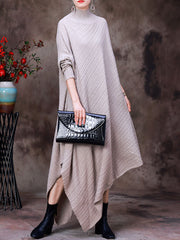 Irregular Long Sleeves Dress V neck Women Dress