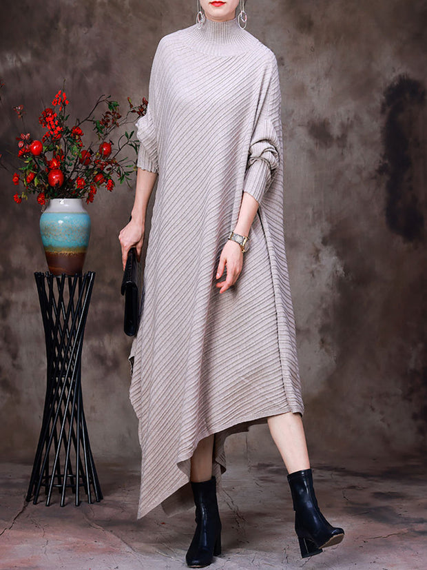 Irregular Long Sleeves Dress V neck Women Dress