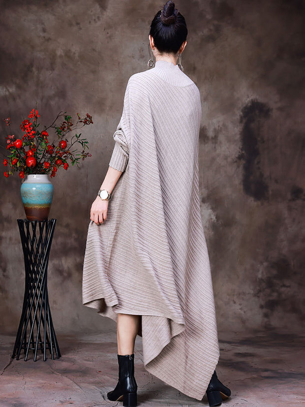 Irregular Long Sleeves Dress V neck Women Dress