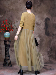 Vintage Solid Hollow Out Autumn Women Long Dress