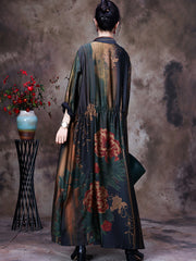 Plus-Size Women Vintage Print Loose Long Coat