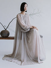 Plus-Size Women Grey Pleated Pullover Loose Waist Dress