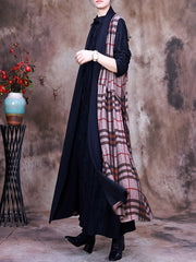 Plus-Size Women Autumn Vintage Plaid Sleeveless Coat