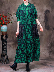 Plus-Size Women Vintage Printed Pockets Dress