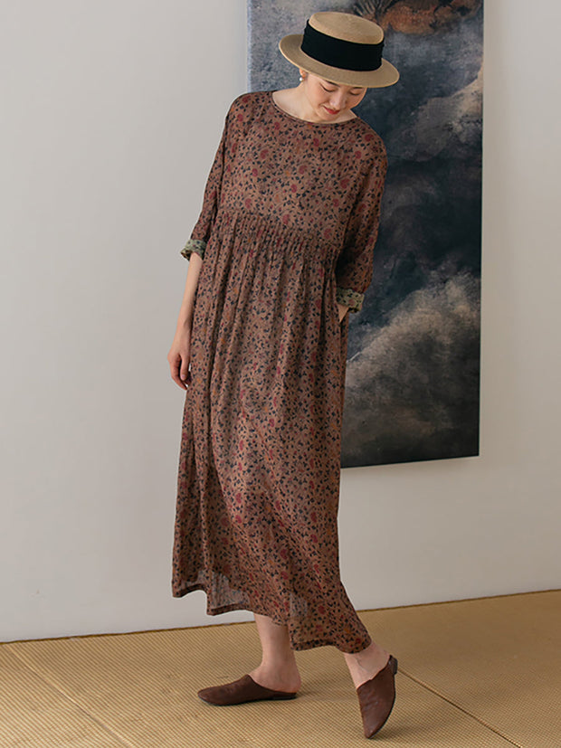 Plus-Size Women Printed Ramie Loose Dress