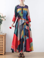 Plus-Size Women Ethnic Print Irregular Long Dress