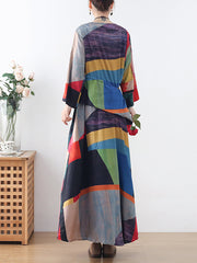 Plus-Size Women Ethnic Print Irregular Long Dress