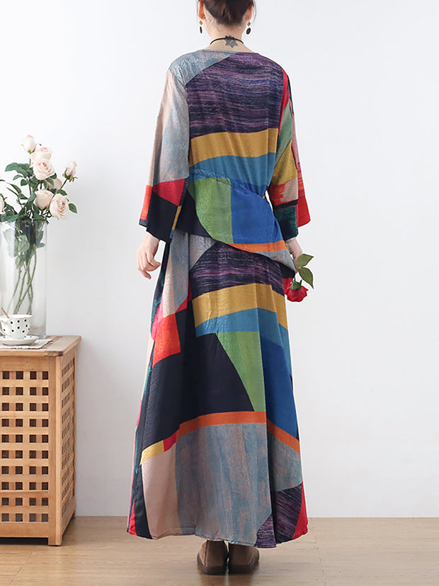 Plus-Size Women Ethnic Print Irregular Long Dress