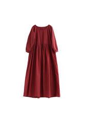 Plus-Size Women Cotton Solid Loose Long Sleeves Dress