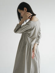 Plus-Size Women Cotton Solid Loose Long Sleeves Dress