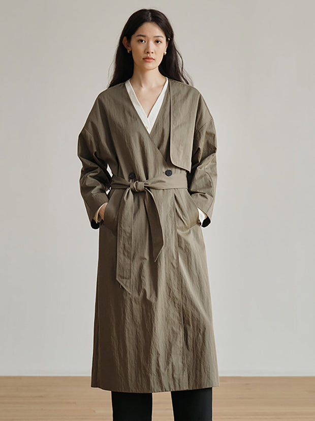 Plus-Size Women Cotton Solid Belt Long Coat