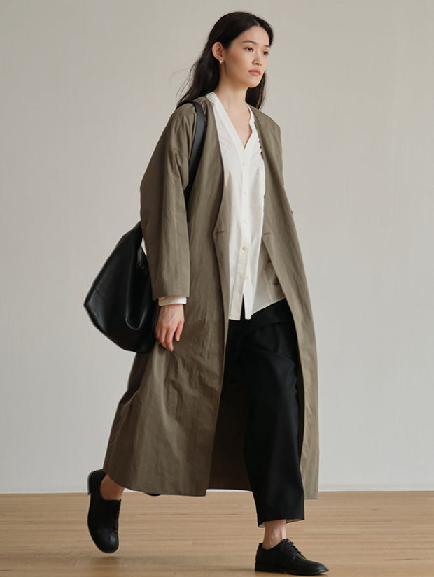 Plus-Size Women Cotton Solid Belt Long Coat