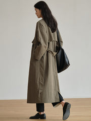 Plus-Size Women Cotton Solid Belt Long Coat