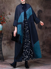 Women Polyester Colorblock Long Coat