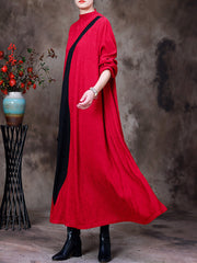 Women Autumn Colorblock Knee-Length Dress