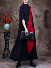 Women Autumn Colorblock Knee-Length Dress