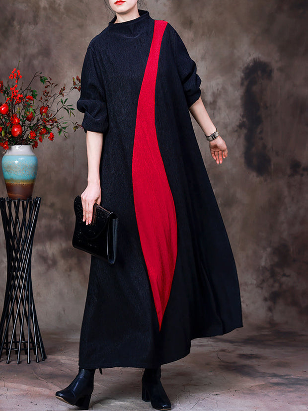 Women Autumn Colorblock Knee-Length Dress