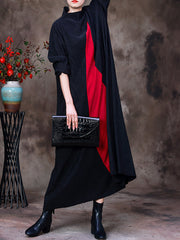 Women Autumn Colorblock Knee-Length Dress