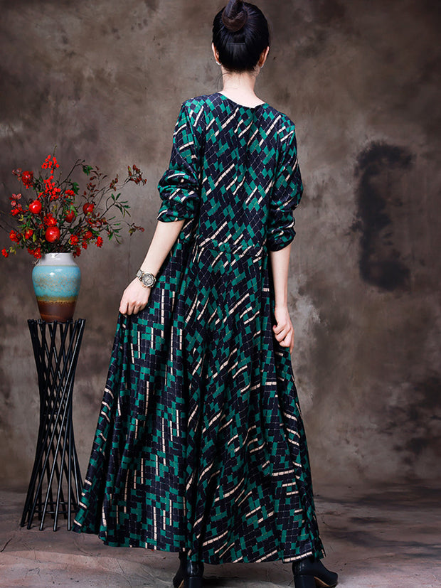 Autumn Women Print Belt Loose Dress