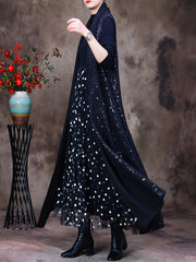 Women Wool Colorblock Sequins V-Neck Coat