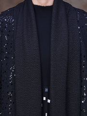 Women Wool Colorblock Sequins V-Neck Coat