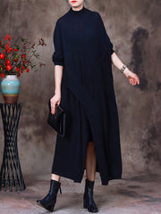 Women Autumn Irregular Solid Sweater Dress