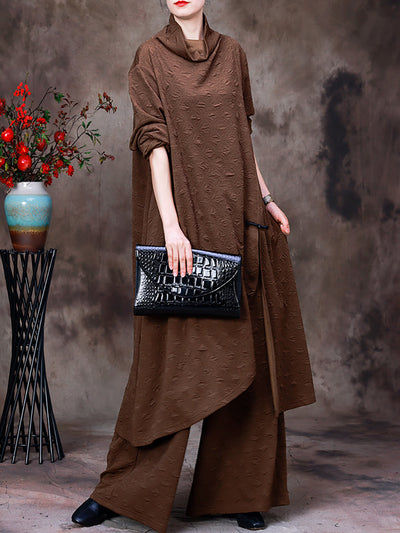 Irregular Soild Top And  Wide Leg Pants Two-Piece Set