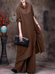 Irregular Soild Top And  Wide Leg Pants Two-Piece Set