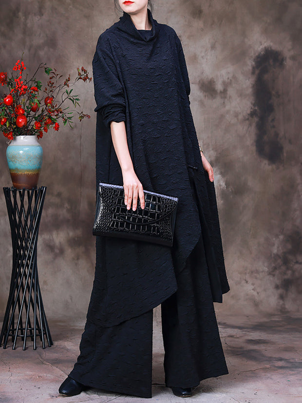 Irregular Soild Top And  Wide Leg Pants Two-Piece Set