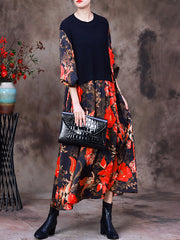 Autumn Irregular Print Loose Women Dress