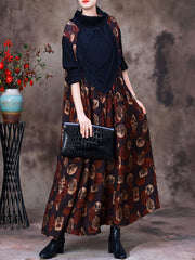 Autumn Women Polyeter Colorblock Print Dress