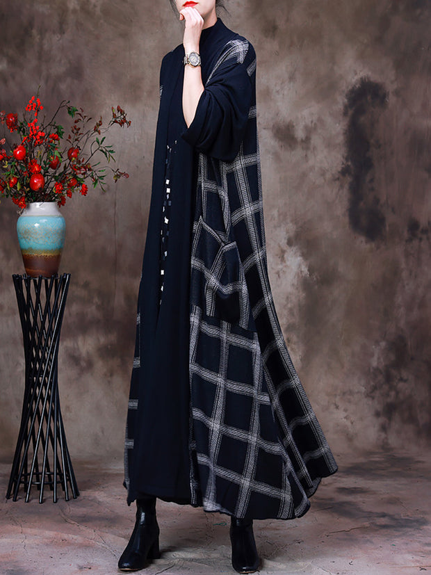 Women Casual Plaid Sweaters Long Coat