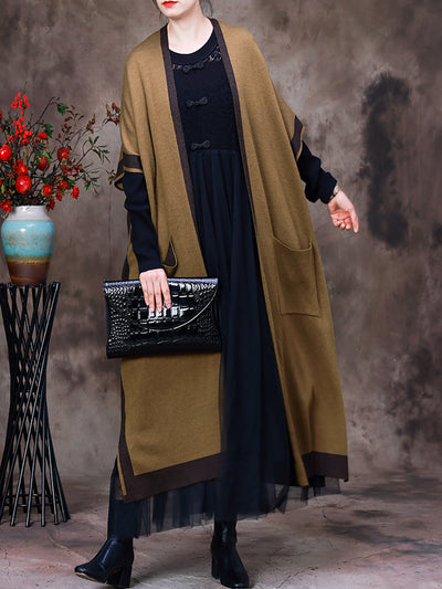 Women Vintage Colorblock Loose Sweater Coat