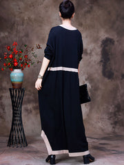 Women Irregular Wool V-Neck Over-the-Knee Dress