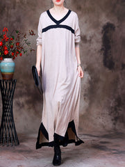 Women Irregular Wool V-Neck Over-the-Knee Dress