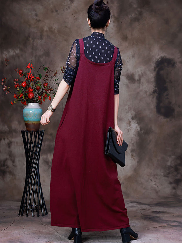 Women Knit Button Sleeveless Pinafore Dress